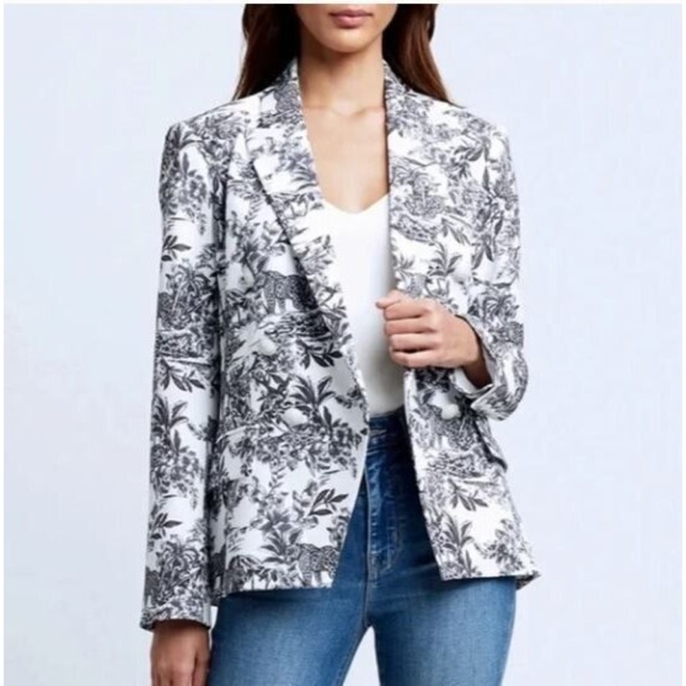 L'AGENCE Black and White Floral Blazer